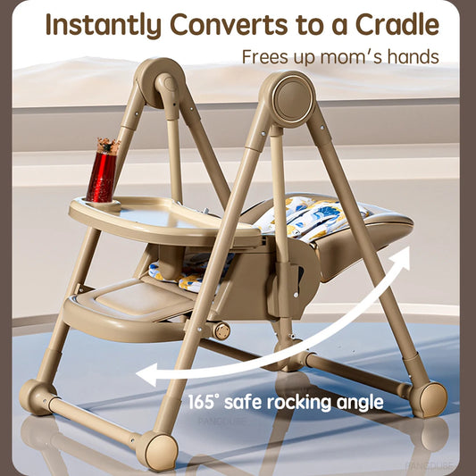 PANGDUBE 2-in-1 Convertible Baby High Chair & Rocker with Wheels and Dual Trays