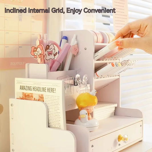 Wooden Desk Organizer – Multi-Compartment Pen & Stationery Holder