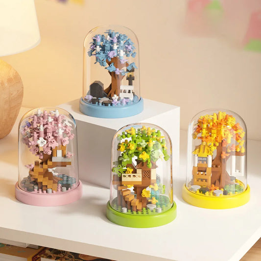Mini Four Seasons Tree House Building Blocks Toys Christmas Children's Toys Decoration Bonsai Decoration Thanksgiving Gifts