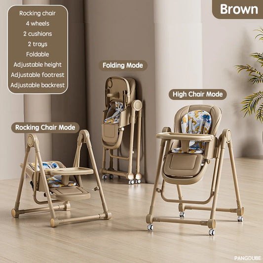 PANGDUBE 2-in-1 Convertible Baby High Chair & Rocker with Wheels and Dual Trays
