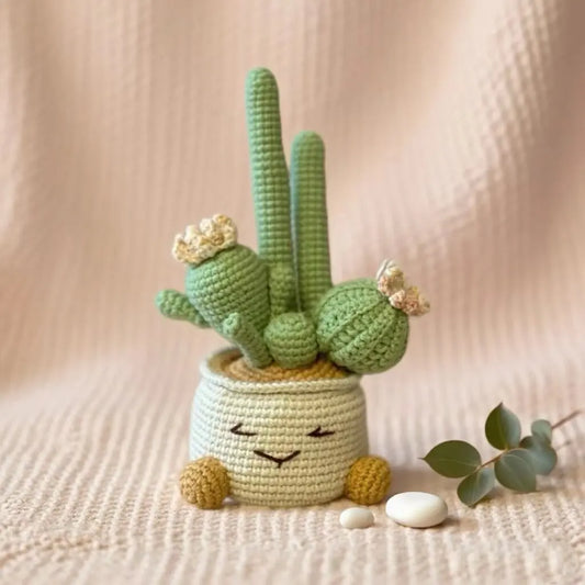 Artisan DIY Crochet Cactus Kit with Cute Face Pot, Handcrafted Succulent Plant, Collectible Decor & Gift for Art Enthusiasts