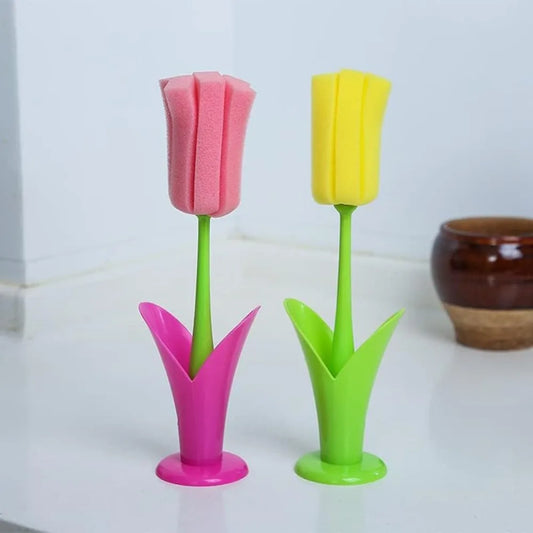 Creative Tulip Cup Cleaning Brush – Portable Long-Handle Sponge Cleaner for Cups & Bottles