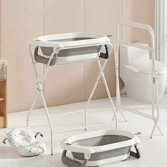 Collapsible Baby Bath with Folding Stand & Ergonomic Cushion – Complete Bathing Station for Newborns & Toddlers