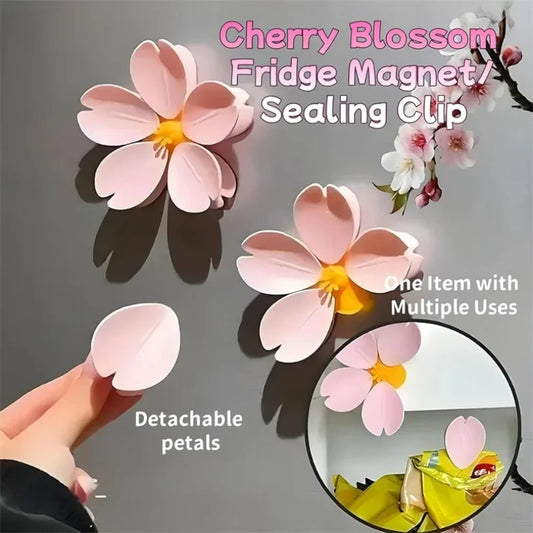 Cherry Blossom Magnetic Bag Clips – Sakura Petal Food Sealer & Decorative Fridge Magnet
