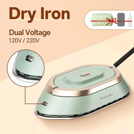Travel Mini Dry Iron – Dual Voltage 120V/220V Handheld Iron with Non-Stick Ceramic Soleplate & Fast 30s Heat-Up