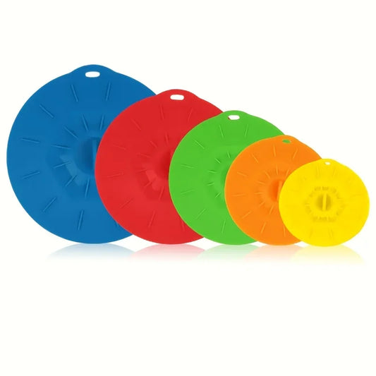 5PCS Silicone Suction Lids – Reusable Sealing Covers for Bowls, Plates & Flat-Bottomed Pots | Essential Kitchen Airtight Containers