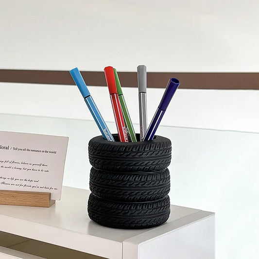 Tire-Shaped Desk Pen Holder & Organizer for Office and Home