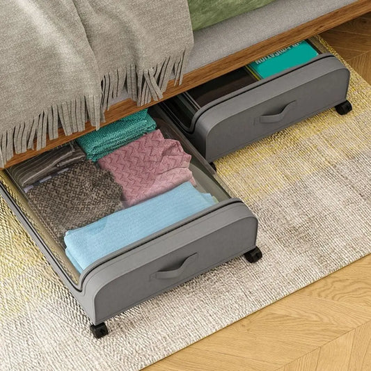 Large-Capacity Under-Bed Storage Box with Wheels & Dust-Proof Cover