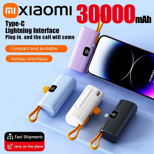 30000mAh Mini Portable Pocket Power Bank Type-c Two-ways Fast Effective Charging Power Bank Compatible For IPhone