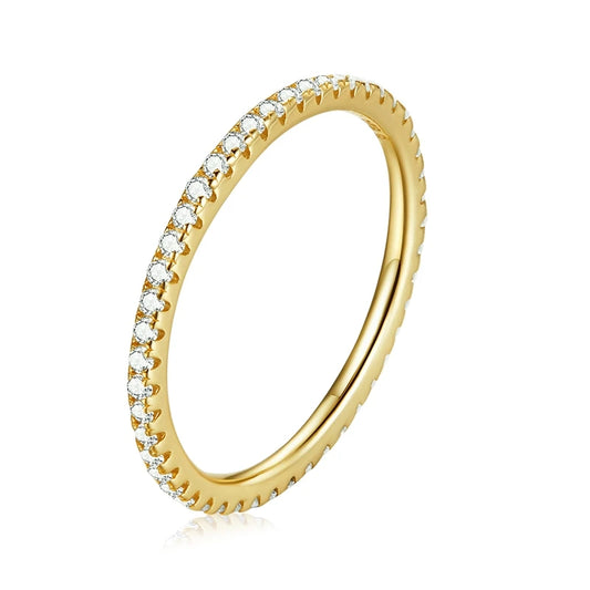 Gold Plated Sterling Silver Full Paved Cubic Zirconia Stackable Ring for Women
