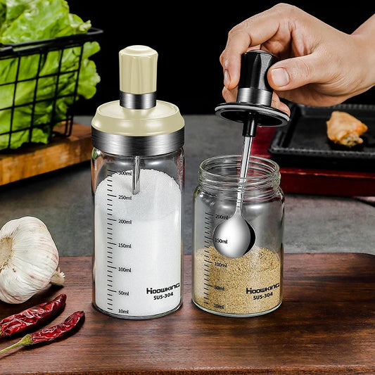 1PC Spice Jar Organizer with Spoon – Seasoning Container Box for Sugar, Salt & Spices | Kitchen Storage Supply