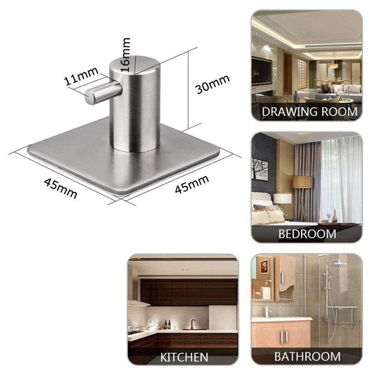 5-Pack Self-Adhesive Stainless Steel Wall Hooks – Heavy-Duty Brushed Silver Hooks for Towels, Hats & Robes