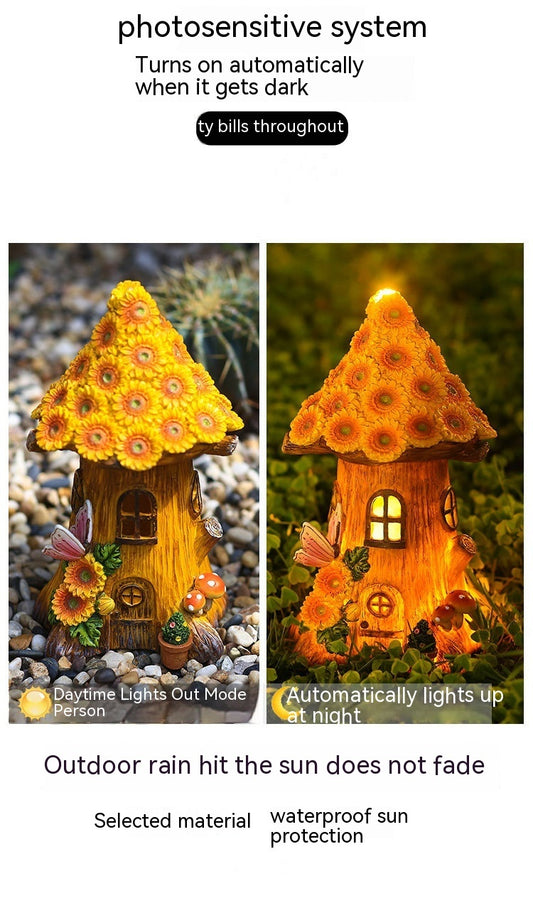 Resin Solar Tree House Lamp – Outdoor Garden & Lawn Decoration Light for Pathways, Patio & Yard